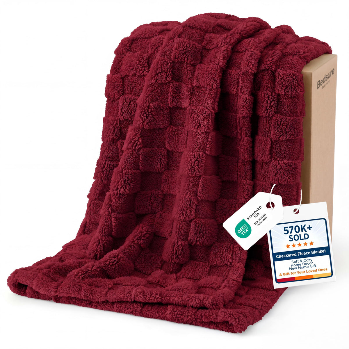 Bedsure Checkered Soft Cozy Twin Blanket for Bed, Navy Blue,60"×80"
