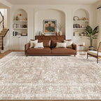 Madane 8x10 Area Rugs for Living Room, Machine Washable Vintage Rug with Non-Slip Backing, Soft Floral Print Large Throw Rugs, Thin Carpet for Bedroom Dining Room Farmhouse (8 x 10, Brown/Sand)