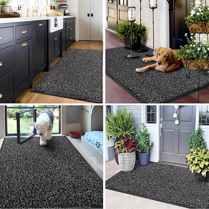 Mibao Super Absorbent Front Door Mat, 60" x 36", Non-Slip Washable Indoor Doormats, Low Profile Entryway Rug Outdoor, Dirt Resistant Welcome Mats for Front and Back Door Entrance, Anthracite Black