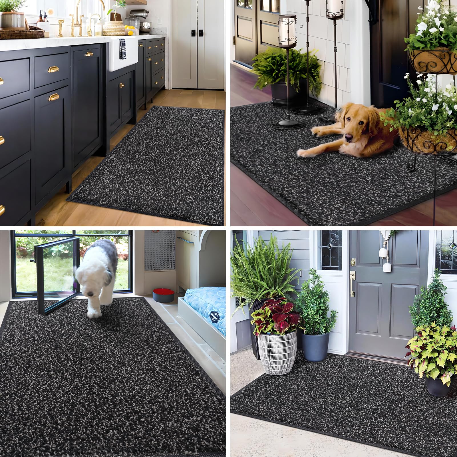 Mibao Super Absorbent Front Door Mat, 72" x 24", Non-Slip Washable Indoor Doormats, Low Profile Entryway Rug Outdoor, Dirt Resistant Welcome Mats for Front and Back Door Entrance, Anthracite Black