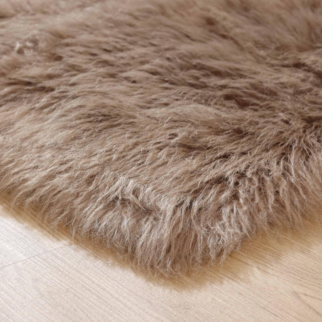 Goolela Sheepskin Area Rug 9x12 - Light Brown Beige - Fluffy Fuzzy Furry Carpet for Living Room Bedroom Faux Fur Rectangle