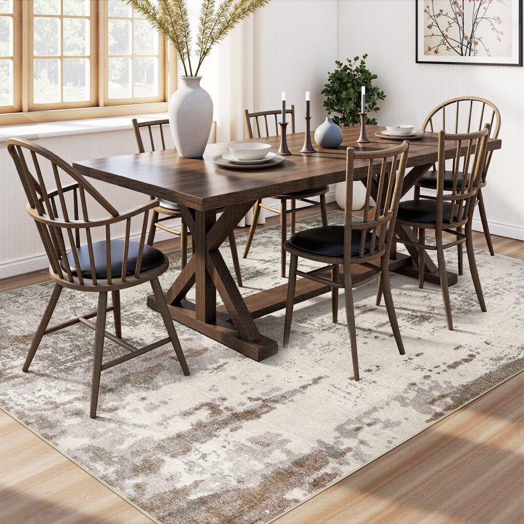UERMEI 5x7 Area Rug Living Room Rugs - Washable Neutral Modern Abstract Soft Thin Rug Indoor Floor No Slip Rug Carpet for Bedroom Under Dining Table Home Office Decor - Brown/Grey/Beige