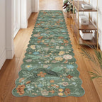 Washable 2'6x12 Hallway Runner Rug: Soft Entryway Kitchen Floral Runners Non Slip Water Resistant Nursery Bathroom Floor Mat Light Weight Carpet for Living Room Bedroom (2'6x12 Floral/Green)