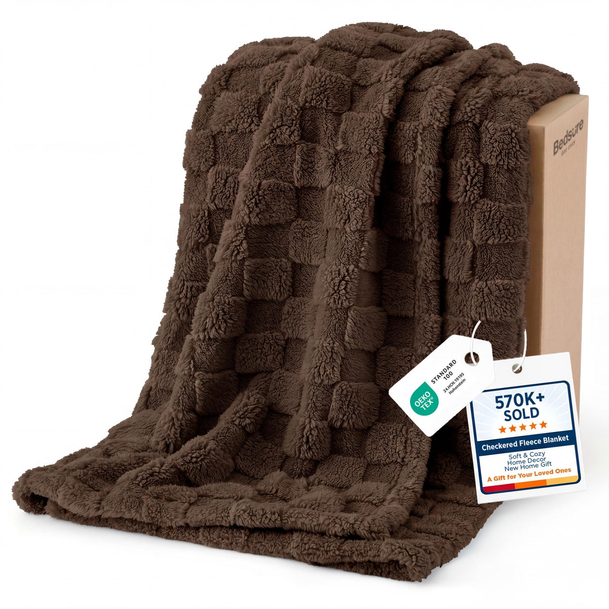 Bedsure Checkered Fleece Throw Blankets for Bed/Couch, Ashley Blue,50"×70"