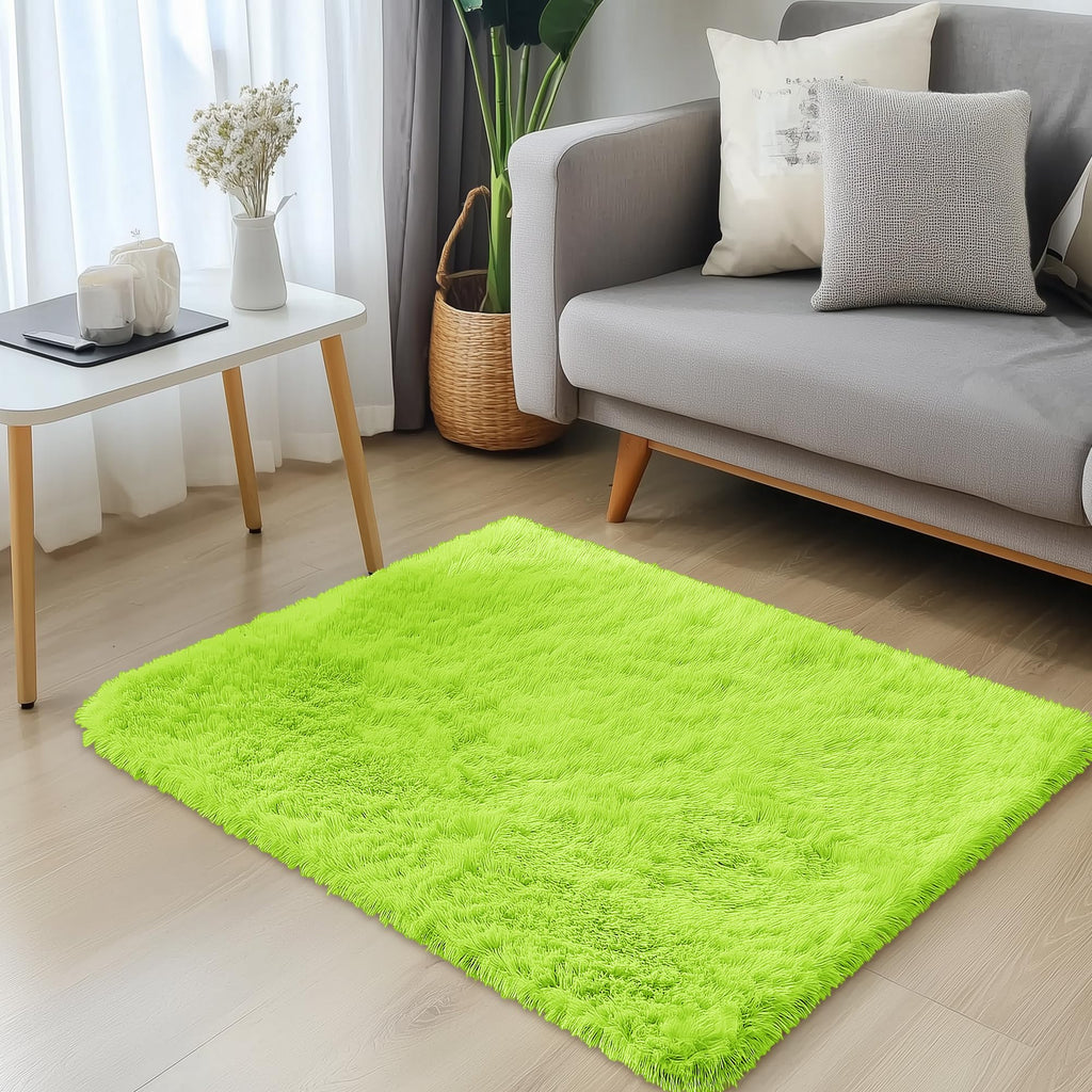 OLANLY 2x3 Machine Washable Small Bedside Rug, Soft Fluffy Shaggy Entryway Throw Rugs for Bedroom, Living Room, Indoor Floor Carpet for Kids Girls and Boys, Home Decor Aesthetic, Lime Green