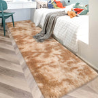 JiaoBaba Super Soft Fluffy Living Room Area Rugs 2x10 ft Tie-Dyed Beige Shaggy Furry Carpet Washable Non-Slip Floor Rug Bedroom Bedside Nursery Rug Fuzzy Girls Boy Reduce Noise Dorm Home Decor