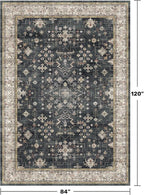 Hazo Haus Black Farmhouse Washable 7x10 Area Rugs for Living Room, Bedroom, Dining Room Table, Dark Charcoal Stain Resistant Non-Slip Large Washable