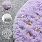 ONASAR Light Purple Round Area Rugs 5ft, Soft Bedroom Circle Rug Floor Mats for Kids Girls Teen, Cute Fluffy Plush Shaggy Carpet for Nursery Dorm Living Room Playroom Home Decor Princess Castle