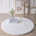 Ashler Faux Fur Rug, Ultra Soft Faux Rabbit Fur, White Area Rugs, 3 x 3 Feet Round, Machine Washable Nursery Decor Throw Rugs for Bedroom, Kids Room, Living Room