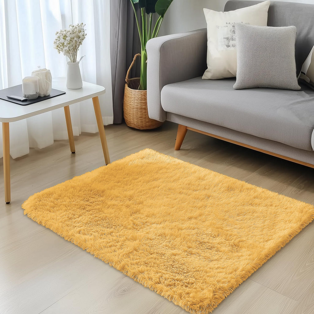 OLANLY 2x3 Machine Washable Small Bedside Rug, Soft Fluffy Shaggy Entryway Throw Rugs for Bedroom, Living Room, Indoor Floor Carpet for Kids Girls and Boys, Home Decor Aesthetic, Mustard Yellow
