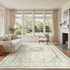 zesthome 5x7 Area Rugs, Machine Washable Rugs for Living Room, Bedroom,Stain Resistant Vintage Large Area Rug,Non-Slip Medallion Pattern Home Decor Rugs (Beige,5'x7')