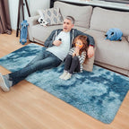 Super Soft Fluffy Living Room Area Rug 2x5 ft Tie-Dyed Light Blue Shaggy Furry Carpet Washable Non-Slip Floor Rugs Bedroom Bedside Nursery Rug Fuzzy Girls Boy Dorm Home Decor Aesthetic