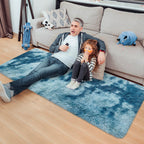 JiaoBaba Super Soft Fluffy Living Room Area Rug 2x5 ft Tie-Dyed Light Blue Shaggy Furry Carpet Washable Non-Slip Floor Rugs Bedroom Bedside Nursery Rug Fuzzy Girls Boy Dorm Home Decor Aesthetic