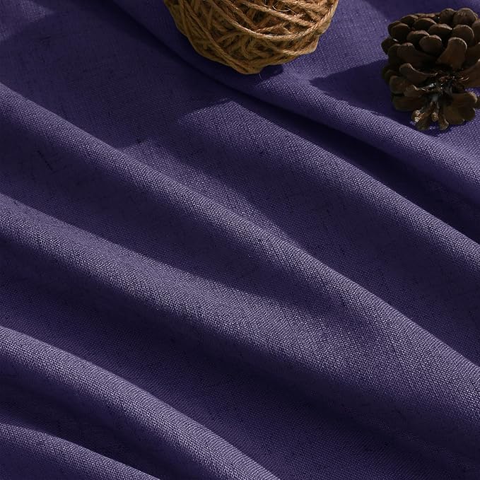 Nanspring Purple Linen Curtains 84 Inches Long, Back Tab Light Filtering Semi Sheer Privacy Drapes for Living Room & Bedroom Simple Style, 52x84 inch, 2 Panels