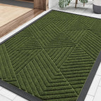 Smiry Front Door Mat Outside Entrance, Heavy Duty Sturdy Natural Rubber Doormat, Trap Dirt and Moisture, Easy Clean Low Profile Mats for Indoor Outdoor Entry, Irregular Triangle (29.5x17, FST-Green)