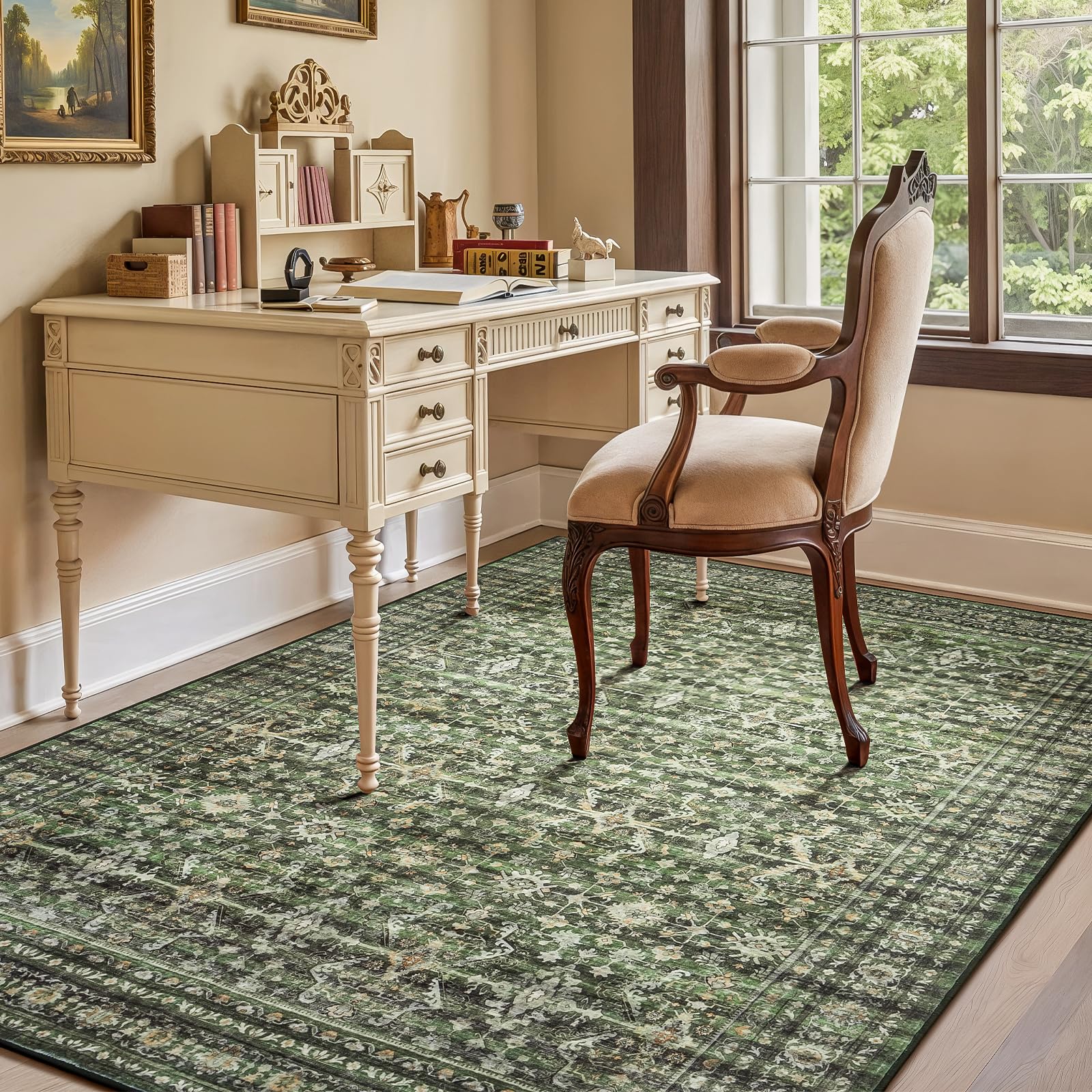 6x9 Area Rugs for Living Room Bedroom, Green Washable Non-Slip Carpet