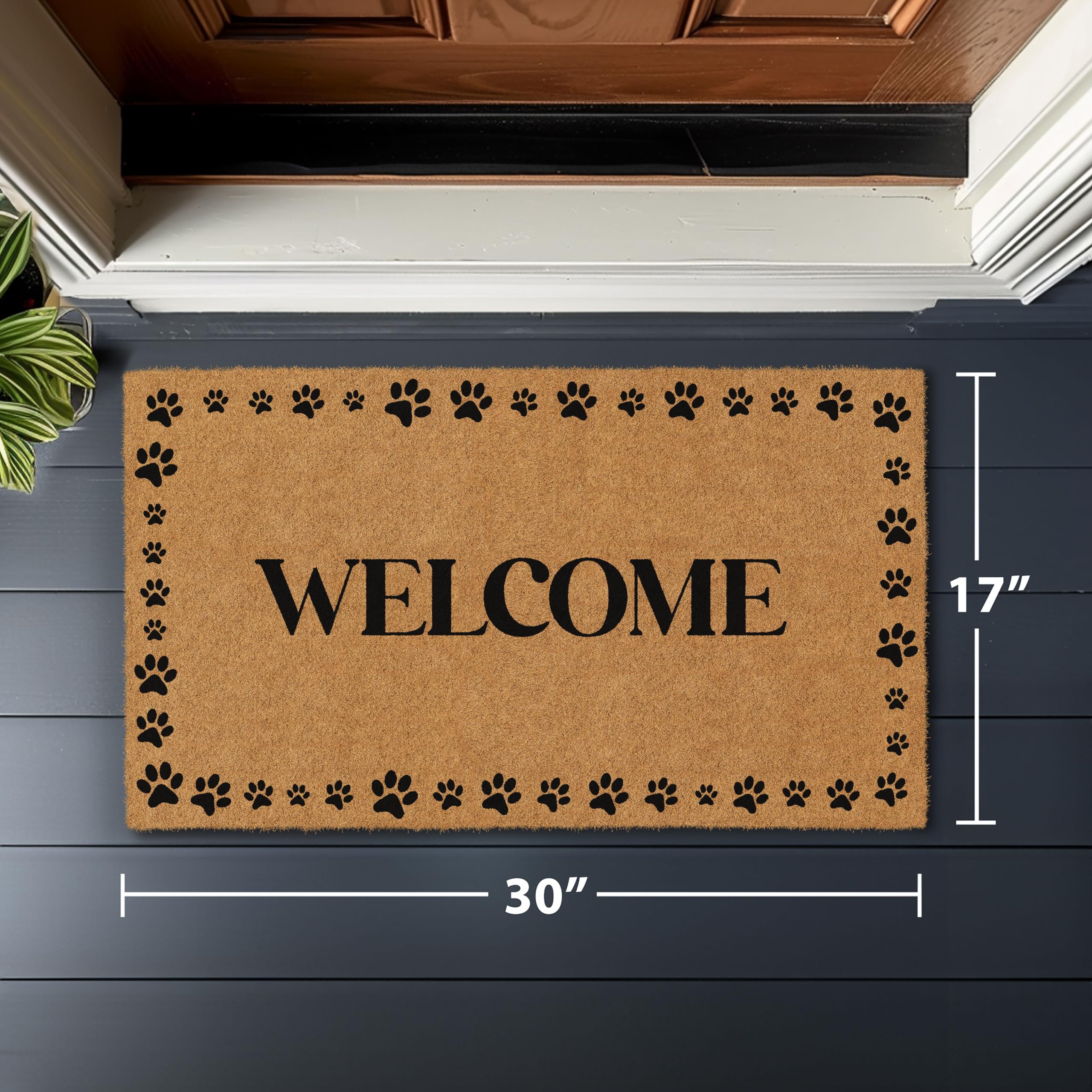 Barnyard Designs Natural Coco Coir Non-Slip Doormat (17x30, Welcome Paws)