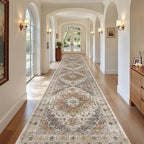 Madane Hallway Runner Rug 3x20 Washable Kitchen Runners 20ft, Turmeric/Grey