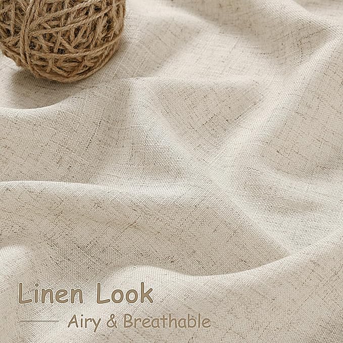Boho Linen 112 Inch Curtains for Living Room Light Filtering Semi Sheer Curtain Back Tab Boho Eclectic Home Decor Elegant Farmhouse Drapes Floor to Ceiling High Window for Bedroom 52x112, 2 Panels