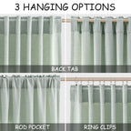 Nanspring Aqua Green Linen Curtains 102 Inches Long Rod Pocket Back Tab Drapes 2 Panels Set for Living Room Bedroom Light Filtering Semi Sheer Aqua Green Curtain 102 Length for Patio Door 52x102