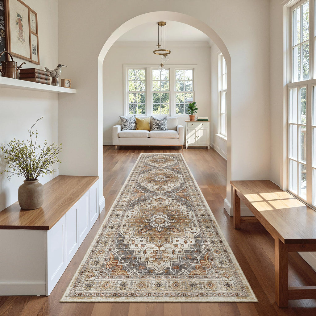 Madane Hallway Runner Rug 2'6''x10' Kitchen Runners Vintage, Turmeric/Grey
