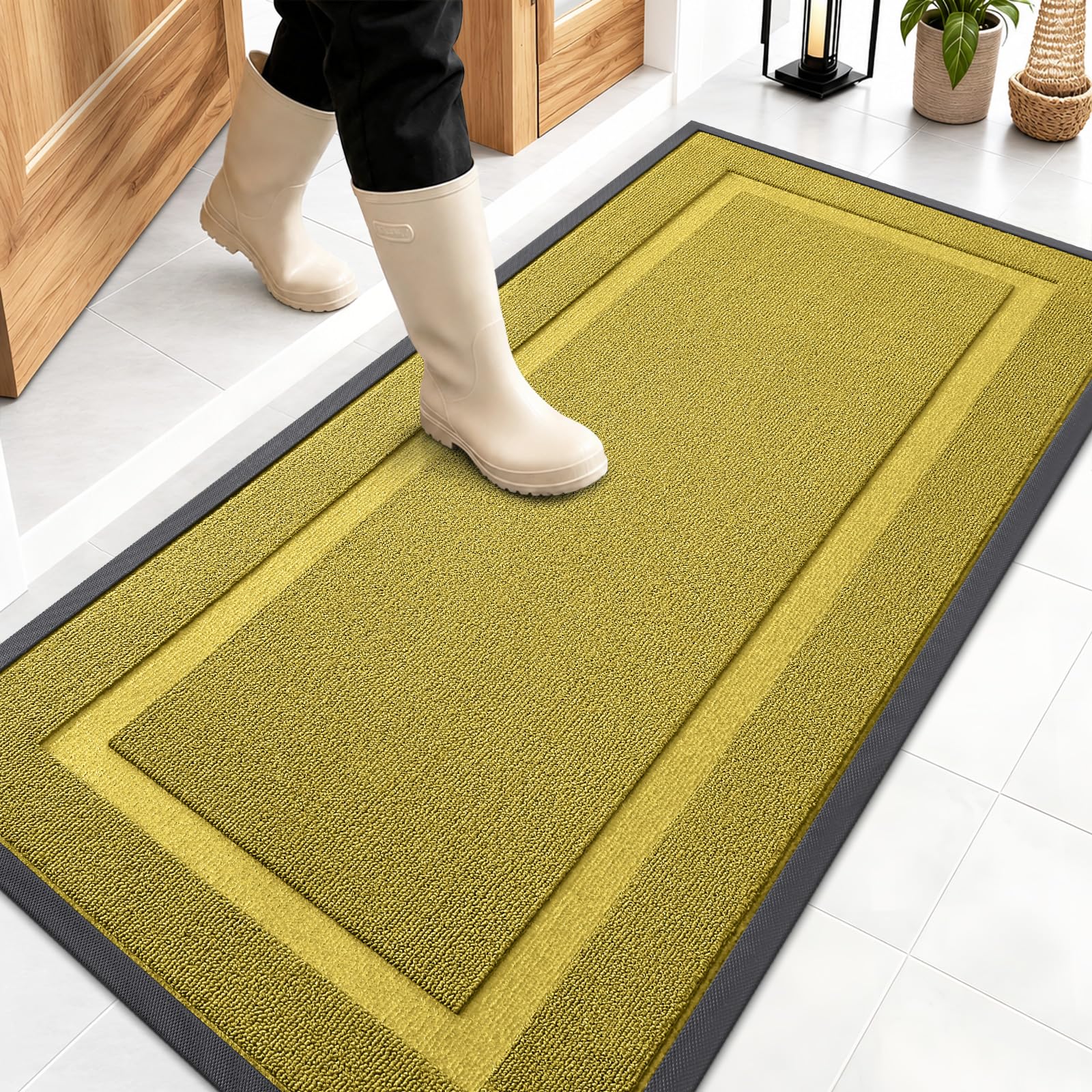 OLANLY Front Door Mat Outside 47x23, All-Season Heavy-Duty Rubber Doormat