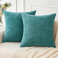 MIULEE Soft Chenille Euro Throw Pillow Covers Teal 26x26 Pack of 2