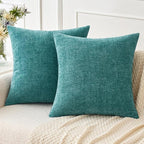 MIULEE Soft Chenille Euro Throw Pillow Covers Teal 26x26 Pack of 2