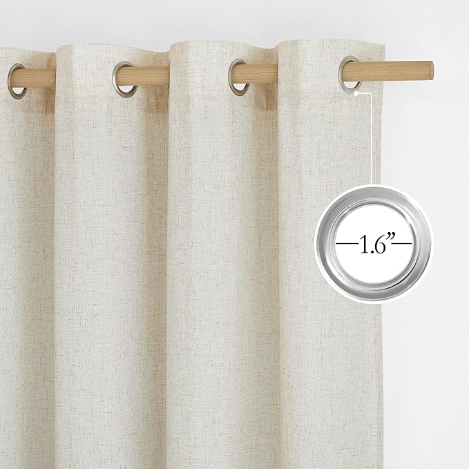 NICETOWN Natural Linen 102 inch Curtains for Bedroom, Grommet Privacy Added with Light Filtering Thick Flax Window Treatments Linen Blend for Living Room, W55 x L102, 2 Panels