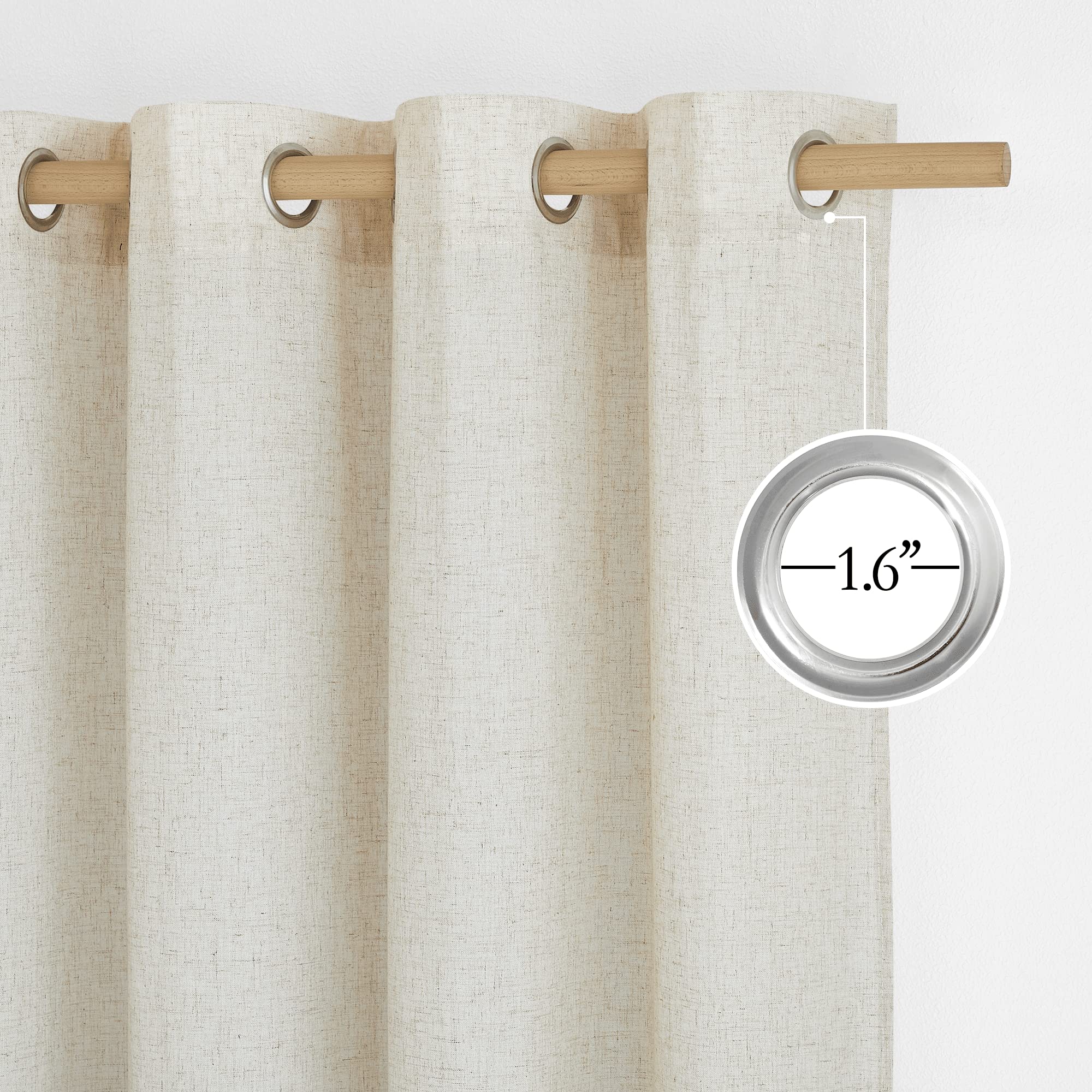 NICETOWN Natural Thick Linen Curtains 72" Length, Grommet Privacy Window Treatments Linen Weave with Light Penetration Vertical Drapes for Farmhouse/Home Office, W42 x L72, 2 Panels