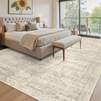 Area Rug 10x12 Vintage Washable Living Room Large Carpet Non Slip Bedroom Indoor Office Dining Room Low Pile Thin Rug Beige