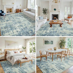 10x14 Area Rugs for Living Room Washable Rug: Anti-Skid Abstract Modern Living Room Rug Soft Thin Carpets Indoor Floor Non-Shedding Carpet for Bedroom Dining Farmhouse Nursery Blue Gray Gold