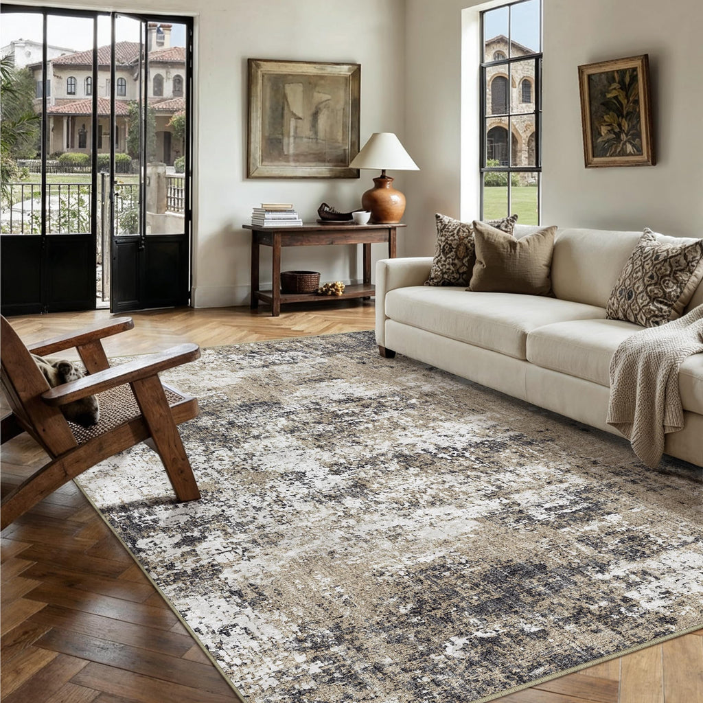 PureCozy Brown Area Rug 6x9 Modern Abstract