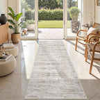 Rug Runners for Hallways Non Slip - 2x8 Runner Rug for Bedroom, Washable Runner with Rubber Backing, Soft Low-Pile Carpet for Kitchen, Laundry, Bathroom (2'x8', Brown/Grey/Ivory)