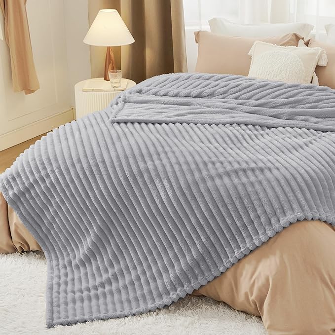 Bedsure GentleSoft King Size Blanket for Bed - Cozy Soft Blankets for Women, Cute Large Fleece Throws for Girls, Light Grey, 108x90 Inches