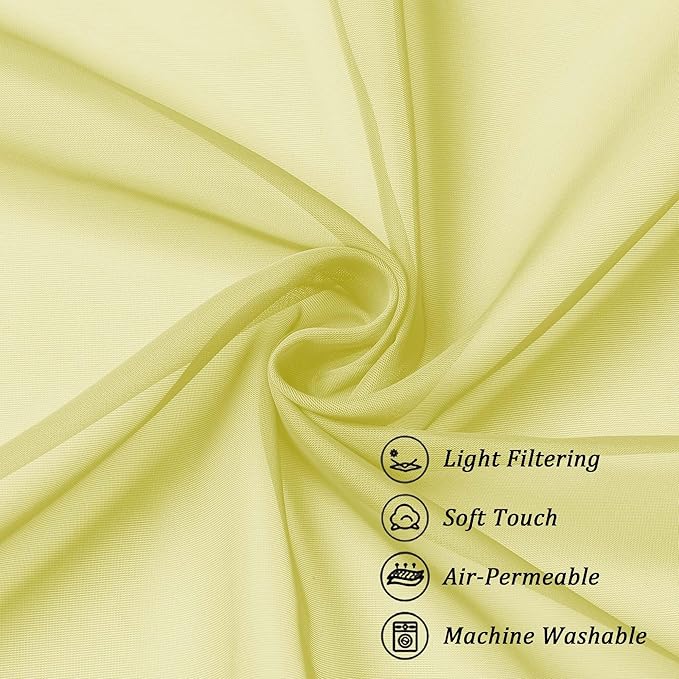 Chyhomenyc Lemon Sheer Curtains 96 inches Long 2 Panels, Light Filtering Soft Airy Solid Elegant Voile Window Treatment Drapes for Bedroom Living Room, 42Wx96L, 8FT L