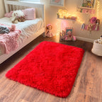 Quntue Small Area Rug, 2x3 Red Rug for Bedroom Shaggy Throw Rugs for Girls Room, Soft Carpet for Kids Room, Plush Non-Slip Fluffy Bedside Rug for Living Room Nursery Dorm Home Decor