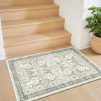 Washable 2x3 Entryway Area Rug - Small Non Slip Vintage Kitchen Runner Rugs Indoor Entrance Soft Neutral Stain Resistant Bathroom Mat Farmhouse Carpet for Bedroom Living Room Entry Laundry 2'x3' Green