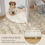 2x5 Rug Runner Washable for Entryway, Soft Bathroom Rugs with Non-Slip Backing, Abstract Low Pile Hallway Runner, Vintage Small Kitchen Carpet for Stair, Laundry Room(2'x5', Brown/Pink)