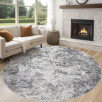 UERMEI 8ft Round Area Rug Living Room Rugs - 8x8 Washable Neutral Modern Abstract Soft Thin Rug Indoor Floor No Slip Rug Carpet for Bedroom Under Dining Table Home Office Decor - Grey