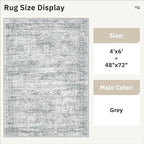 Area Rugs 4x6 for Living Room, Vintage Washable Rugs for Dining Room, Kitchen, Non-Slip Area Rug Grey