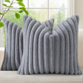 decorUhome Fall Faux Fur Throw Pillow Covers 24x24 Set of 2 Grey