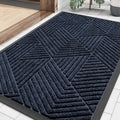 Smiry Front Door Mat Outside Entrance, Heavy Duty Sturdy Natural Rubber Doormat, Trap Dirt and Moisture, Easy Clean Low Profile Mats for Indoor Outdoor Entry, Irregular Triangle (29.5x17, Navy Blue)