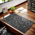 Boho Grey Floral Leaves Outdoor Indoor Entrance Doormats, Absorbent Durable Heavy Duty Welcome Front Door Mat,Thick Natural Rubber Back,Easy Clean Entryway Mat 23x35 Inch, Low Profile