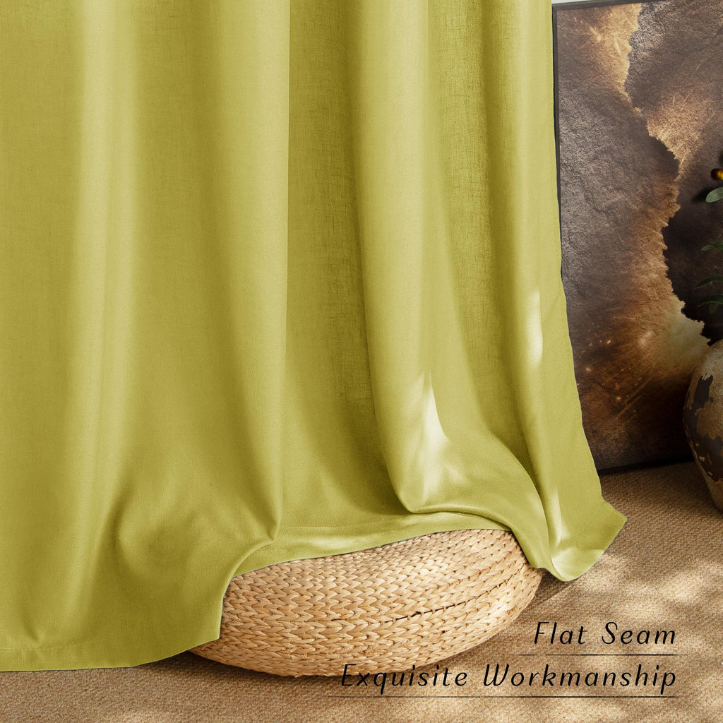 NICETOWN Bright Yellow Linen Curtains for Kitchen, Thick Flax Small Window Treatments Semi Sheer Privacy Assured with Light Through for Cafe/Bathroom, W55 x L84, 2 Panels