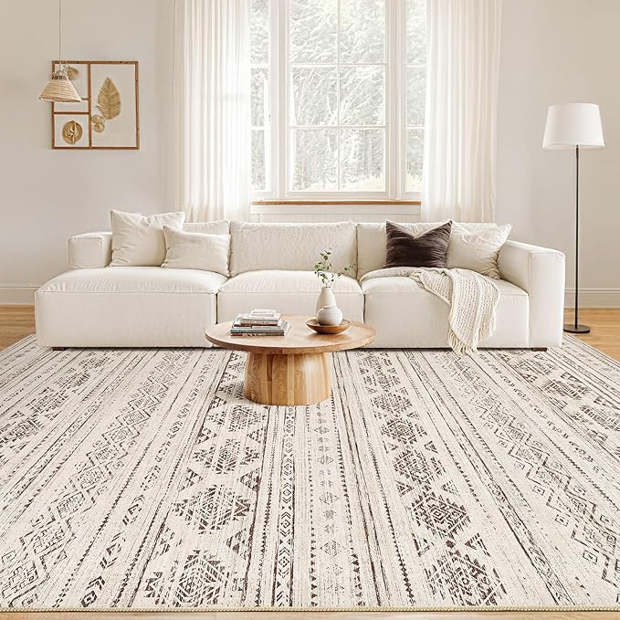 Nakagishi Area Rug Living Room Rugs: 5x7 Washable Boho Large Neutral Farmhouse Soft Moroccan Stain Resistant Indoor Carpet for Bedroom Nursery Kids Office Dining Room Home House Decor - Dark Brown