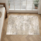 PureCozy Beige Area Rug 2x3 Machine Washable Modern Abstract Entryway Carpet Non Slip Neutral Door Mat Low Pile Soft Non Shedding Contemporary Throw Rug for Bathroom Laundry Kitchen Dining Room