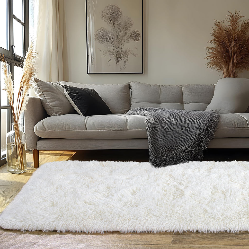 Quntue Runner Rugs for Bedroom 2x6 Rug Runners for Hallways Non Slip Soft Shag Bedside Rug, Fluffy Area Rug Throw Rugs for Living Room, Floor Carpet Runner for Nursery Kids Dorm, Cream White