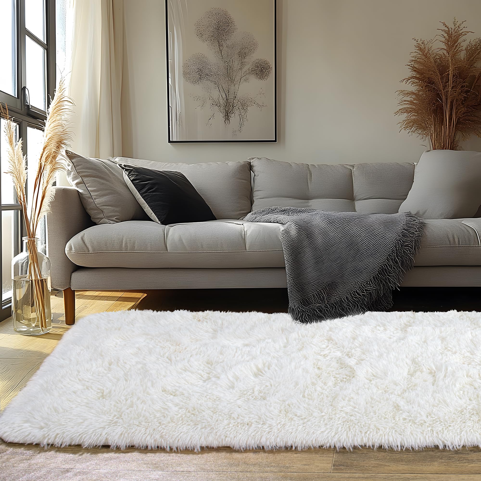 Quntue Runner Rugs for Bedroom 2x6 Rug Runners for Hallways Non Slip Soft Shag Bedside Rug, Fluffy Area Rug Throw Rugs for Living Room, Floor Carpet Runner for Nursery Kids Dorm, Cream White
