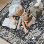 Area Rug 8x10 Washable Rug, Vintage Boho Medallion Rugs Non-Slip Soft Low Pile Large Distressed Rug Indoor Retro Carpet for Living Room Bedroom Dining Room Home Office (Vintage Black, 8'x10')